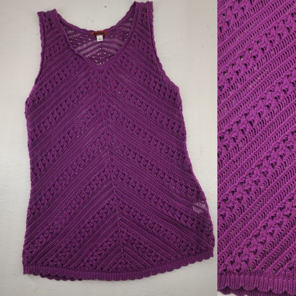 Tops - Size L | Purple Crochet Chevron Knit Sleeveless V-Neck Tank Top Women